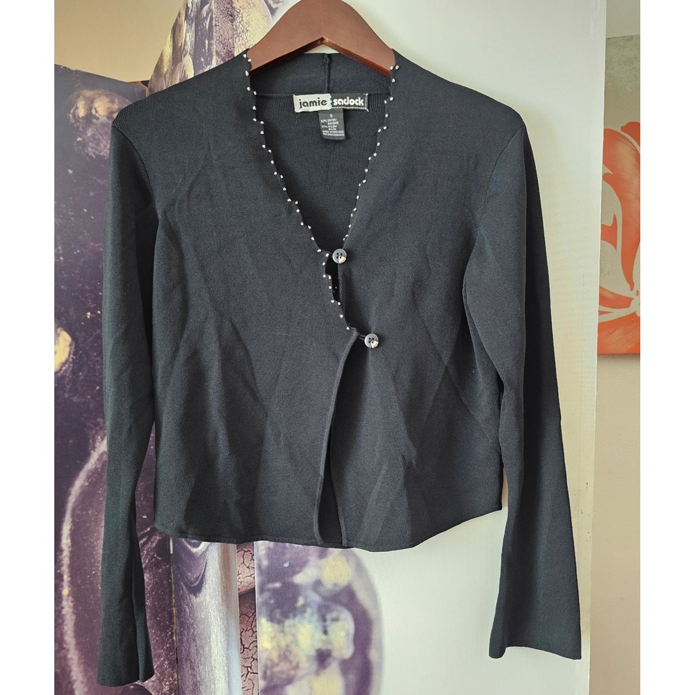 Jamie Sadock Black‎ Cropped Embellished Cardigan Sweater Size S
